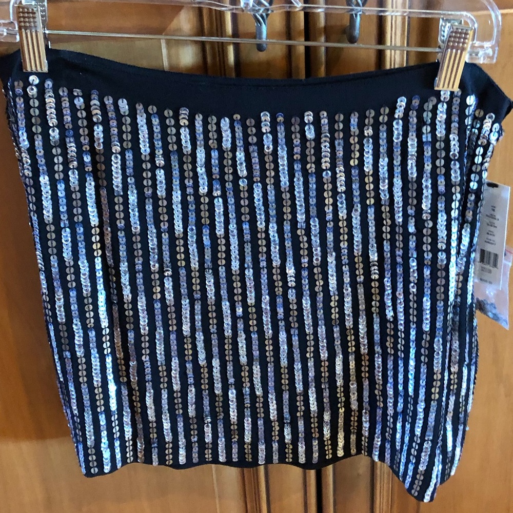 Theory Black Silk & Silver Sequin Mini Skirt
